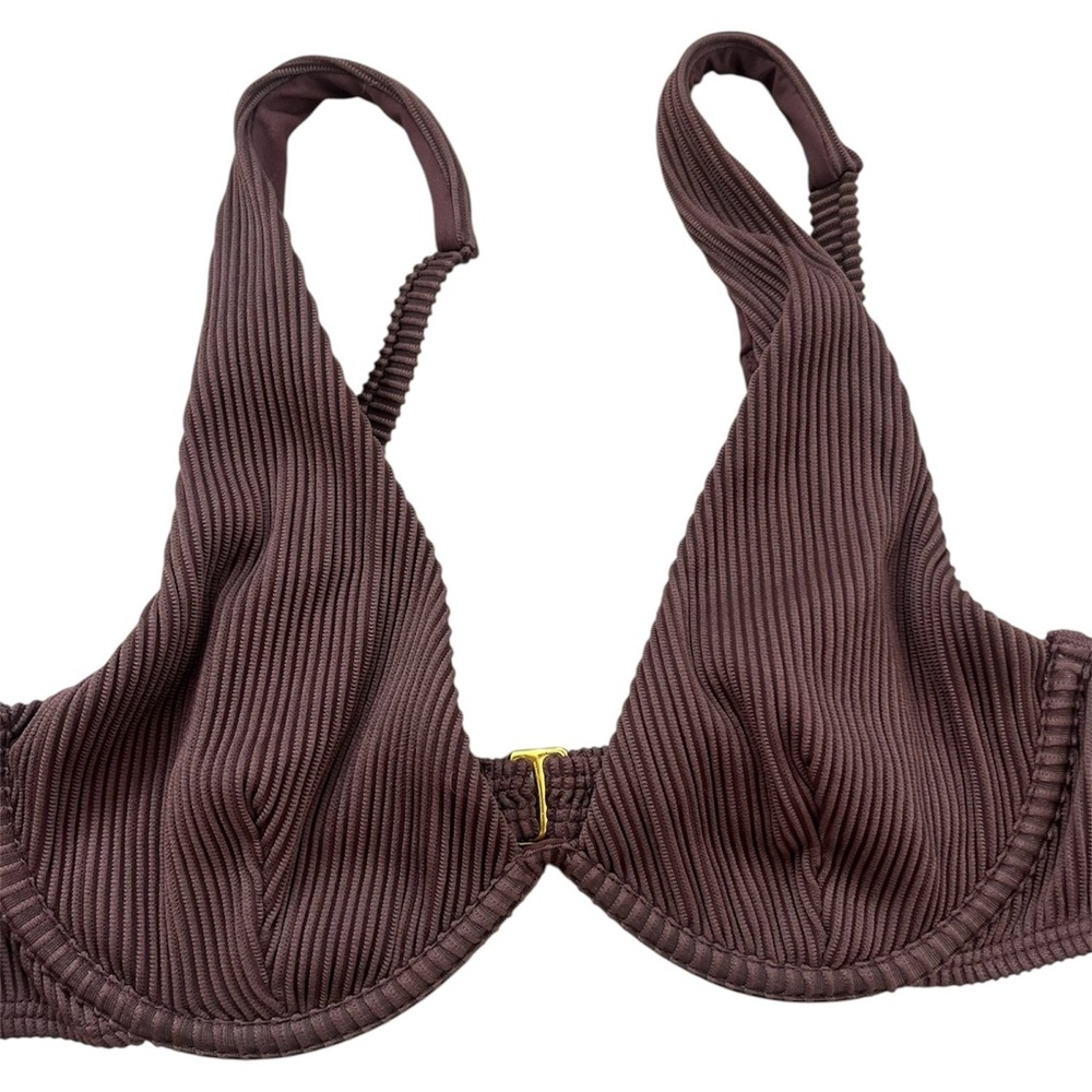 Cabana del Sol Chocolate Brown Ribbed Bikini Set with Gold Hardware - Picture 4 of 4
